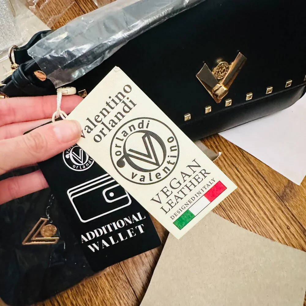 $219 NWT Valentino Orlandi Studded Vegan Leather Crossbody‎ & Wallet